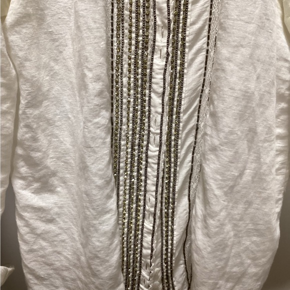 White Linen/Cotton Button-Up Shirt with Embellishments - Picture 4 of 10